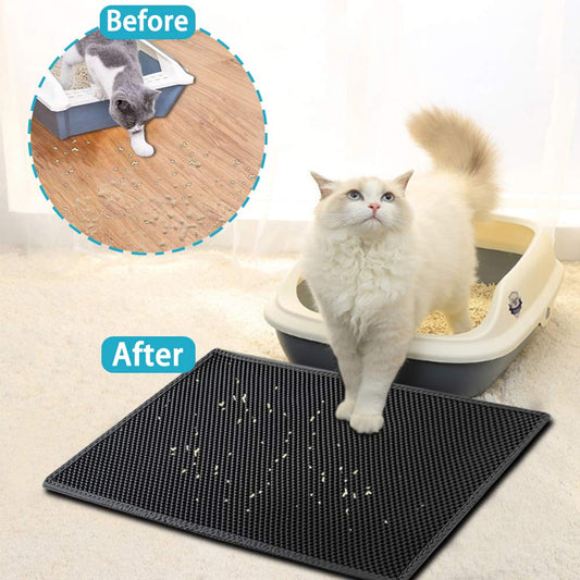 Double-layered cat litter mat with waterproof feature
