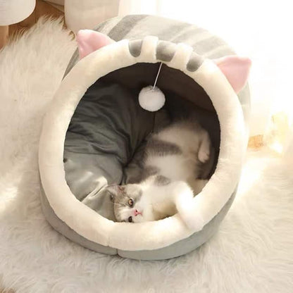 Cozy cat house with deep sleep bed and warm basket