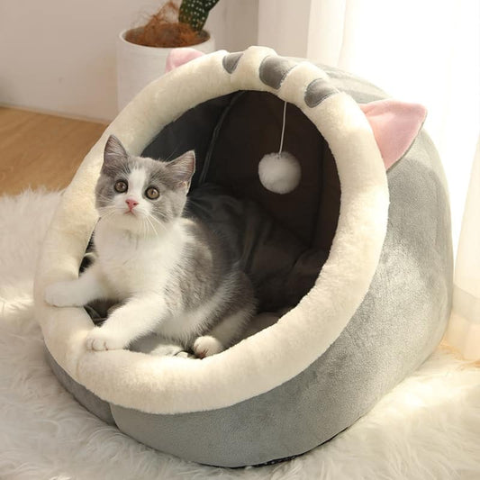 Cozy cat house with warm basket for deep sleep