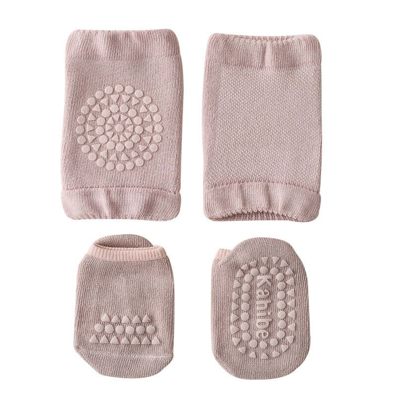 Crawling protection with baby knee pads and anti-slip socks