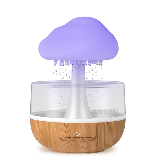 Rain Cloud Air Humidifier 600ml Wood Grain Essential Oil Aroma Diffuser Water Drops Dripping Sleeping Relaxing With Night Light