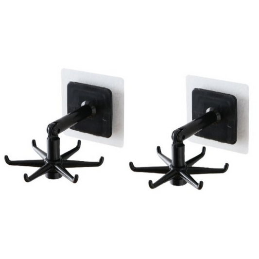 Self Adhesive Kitchen Hooks - 6 Rotating Hooks for Wall or Door Hanging - black