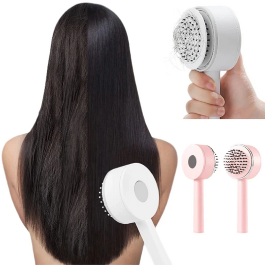 Self-cleaning hair brush with airbag massage